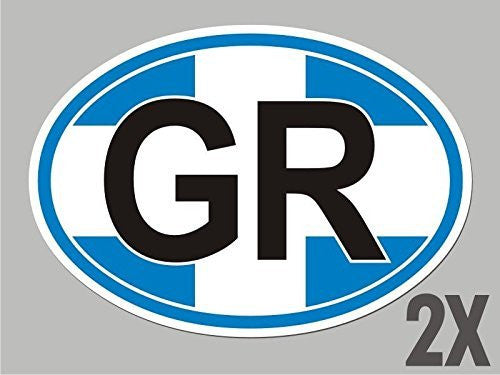 2 Greece Greek GR OVAL stickers flag decal bumper car bike emblem vinyl CL023