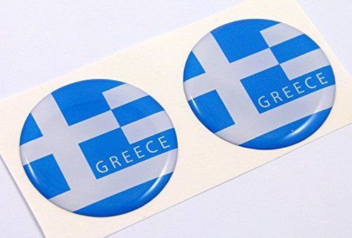 Greece Greek flag Round domed decal 2 emblem Car bike stickers 1.45" PAIR