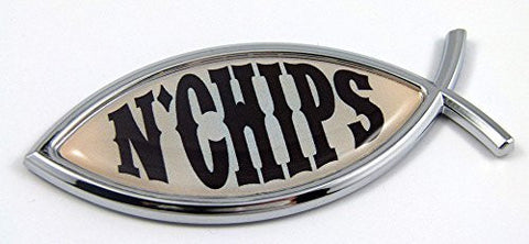 Car Chrome Decals CBFSH-CHIP Fish N'Chips Jesus Fish and chips Car bike Auto Chrome Emblem Decal Sticker