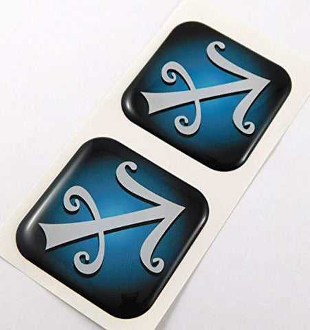 Sagittarius Zodiac, Square Domed Decal Emblem car Biker Gel Stickers 1.5" 2pc.