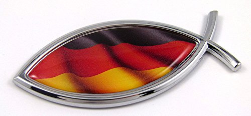 Germany Jesus Fish German Flag Car Bike Chrome Emblem Decal Sticker Christian