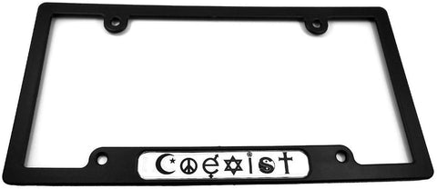 Coexist Religions Black Plastic Car License Plate Frame