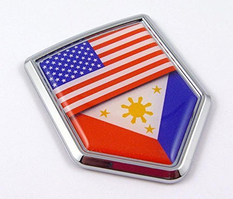 USA Philippine Philippinian American Flag Car Chrome Emblem Decal Sticker
