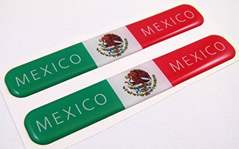 Mexico mexican Flag Domed Decal Emblem Resin car stickers 5"x 0.82" 2pc.