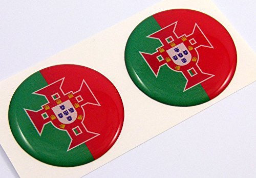 Portugal flag Round domed decal 2 emblem Car bike stickers 1.45" PAIR