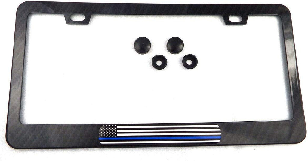 USA Police Flag Black Carbon Fiber Look Metal Car License Plate Frame
