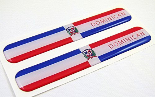 Dominican Republic Flag Domed Decal Emblem Resin car stickers 5"x 0.82" 2pc.