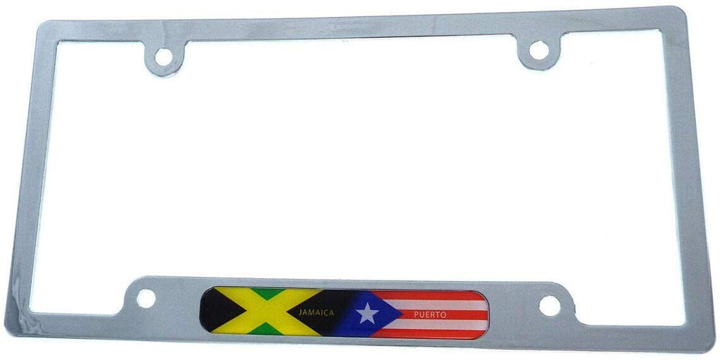 Jamaica/Puerto Rico Flag car License Plate Frame Chrome Plated Plastic CP08