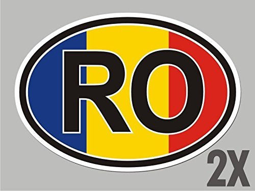 2 Romania RO OVAL stickers flag decal bumper car bike emblem CL050