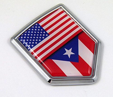 USA Puerto Rico American Rican Flag Car Chrome Emblem Decal Sticker w/ adhesive