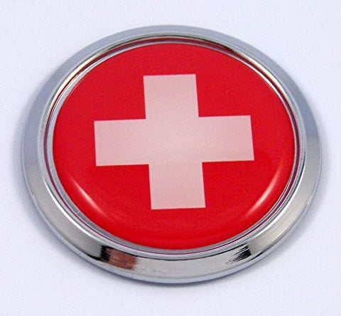 Switzerland Swiss Round Flag Car Chrome Decal Emblem bumper Sticker bezel badge