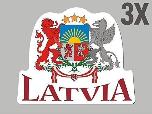 3 Latvia shaped stickers flag crest decal car bike emblem CN046