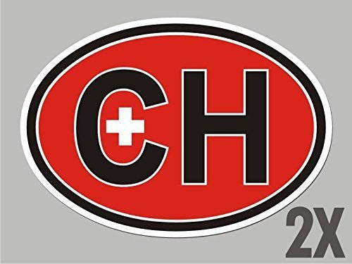 2 Switzerland Swiss CH OVAL stickers flag decal bumper car bike emblem CL059