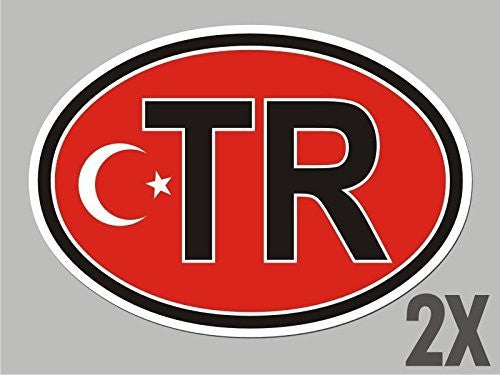 2 Turkey TR Turkish OVAL stickers flag decal bumper car bike emblem CL063