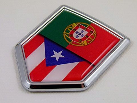 Portugal t Puerto Rico split style Flag Car Chrome Emblem Decal 3D Sticker