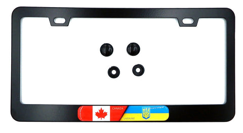 Canada / Ukraine Flag Metal black Aluminium Car License plate frame holder