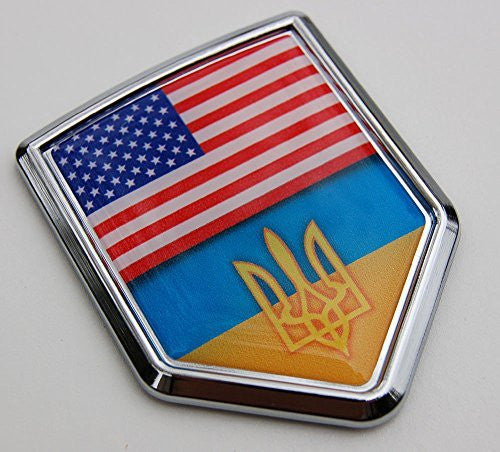 Ukraine USA Flag Car Chrome Ukrainian American Emblem 3D Decal Sticker