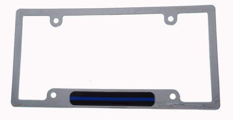 Thin Blue line Police Flag car License Plate Frame Chrome Plated Plastic CP08