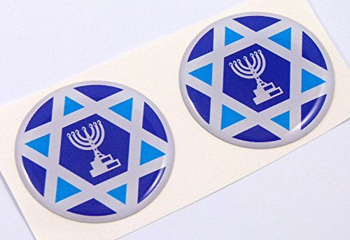 Israel Israeli flag Round domed decal 2 emblem Car bike stickers 1.45" PAIR