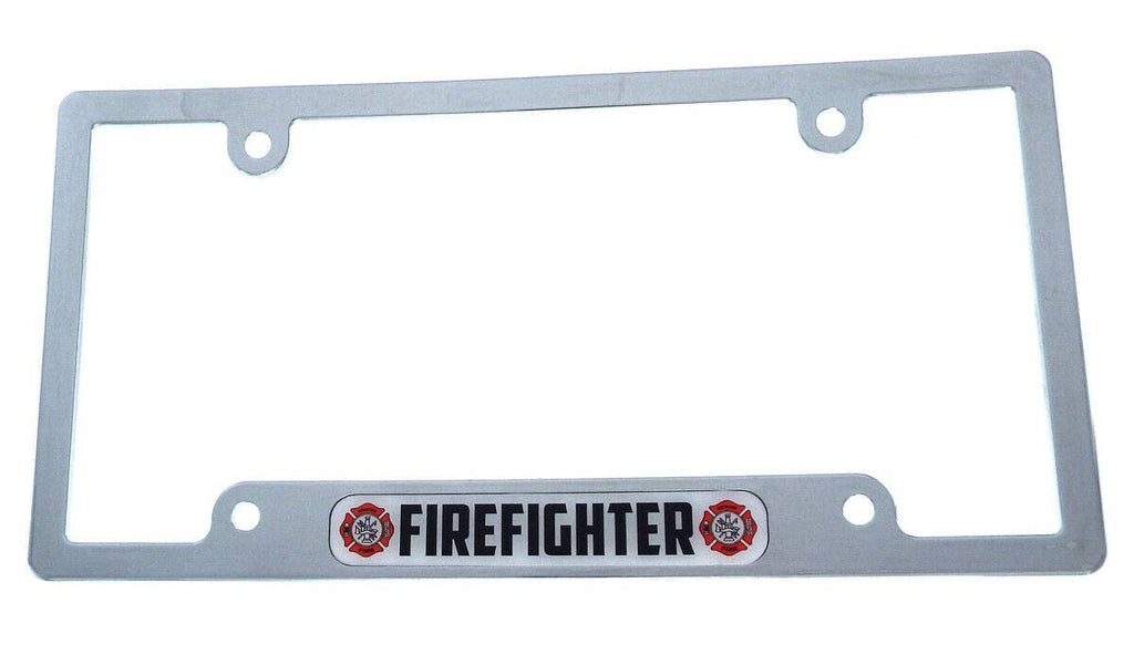 Firefighter Fire Fighter Flag car License Plate Frame Chrome Plated Plastic CP08