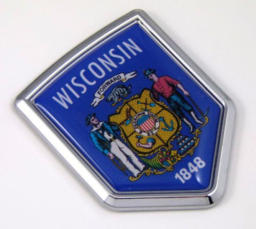 Wisconsin WI USA State Flag Car Chrome Emblem Decal Sticker bike lapto ...