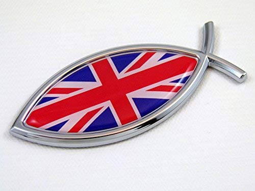 Great Britain British Jesus Fish Flag Car Chrome Emblem Decal 3D Sticker England