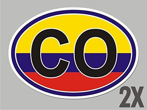 2 Colombia CO OVAL stickers flag decal bumper car bike emblem vinyl CL015