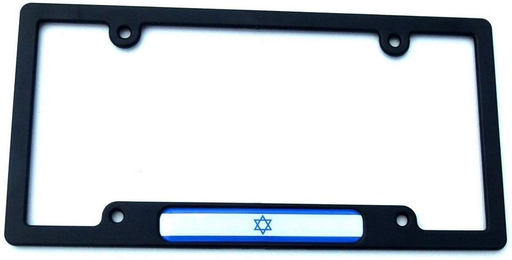 Israel Israeli Flag Black Plastic Car License Plate Frame Domed Decal Insert