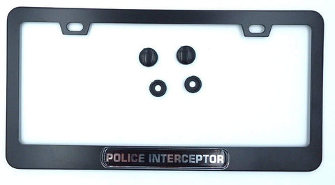 Police Interceptor Metal Black Aluminium Car License Plate Frame Holder