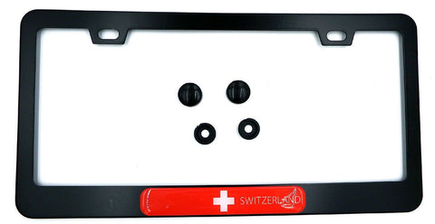Switzerland Swiss Flag Black Aluminium Car License Plate Frame Holder