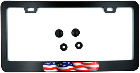 USA American Flag Metal Black Aluminium Car License Plate Frame Holder