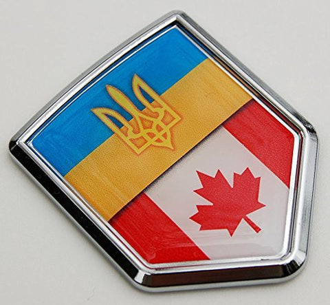 Ukraine Canada Flag Car Chrome Ukrainian CanadianEmblem 3D Decal Sticker