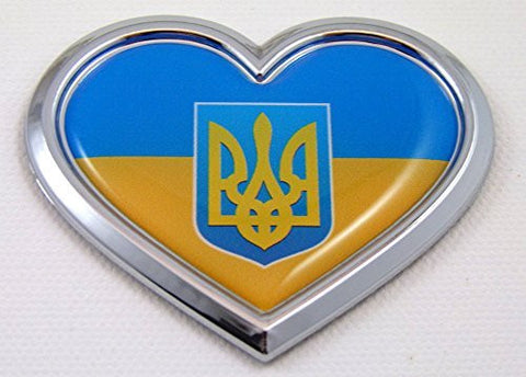 Car Chrome Decals CBHRT225 Ukraine HEART Flag Chrome Emblem Car Decal Sticker Badge Bumper Trident Tryzub