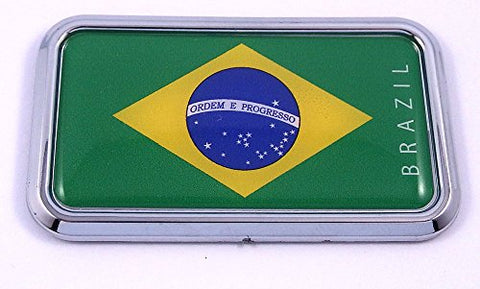 Brazil Flag rectanguglar Chrome Emblem 3D Car Decal Sticker 3" x 1.75"