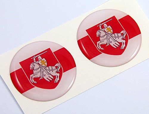 Belarus flag Round domed decal 2 emblems. Car bike laptop stickers 1.45" PAIR
