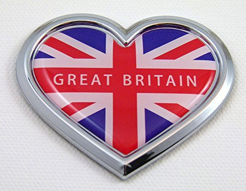 Car Chrome Decals CBHRT250 Great Britain HEART Flag Chrome Emblem Car Decal 3D Sticker Badge Bumper British