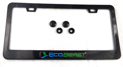 Ecobeast Black on Black Carbon Fiber Look Metal Car License Plate Frame