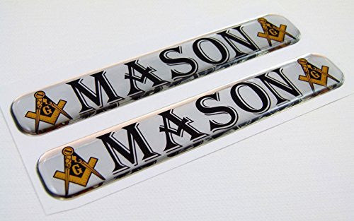 Mason Masonic Domed Decal Emblem Resin chrome car biker stickers 5"x 0.82" 2pc.