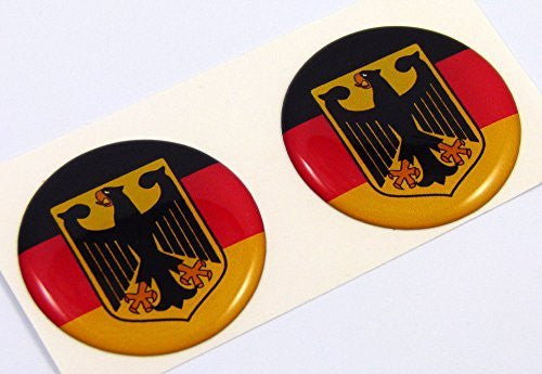 Germany Deutschland flag Round domed decal 2 emblem Car bike stickers 1.45" PAIR