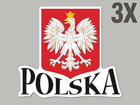 3 Poland Polska shaped stickers flag crest decal bumper car bike emblem CN030