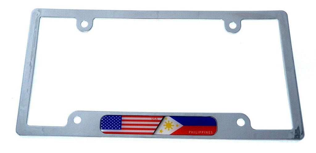 USA Philippines Flag car License Plate Frame Chrome Plated Plastic Holder CP08