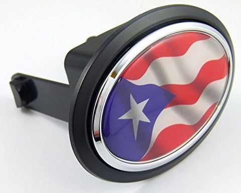 Puerto Rico Rican Flag Hitch Cover cap 2" receiver black with chrome & dome