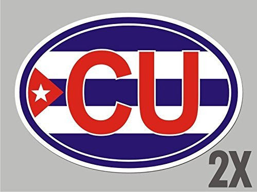 2 Cuba CU Cuban OVAL stickers flag decal bumper car bike emblem vinyl CL016