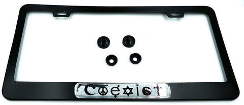 Coexist Religions Black Aluminium Car License Plate Frame Holder