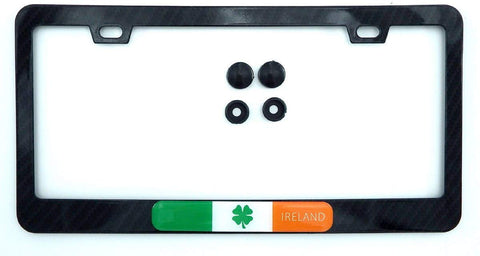 Ireland Irish Flag Black Carbon Fiber Look Metal Car License Plate Frame