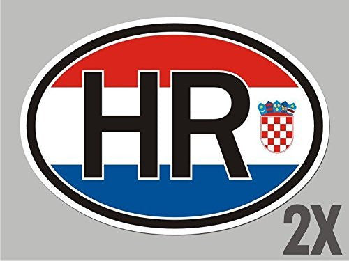 2 Croatia HR Croatian OVAL stickers flag decal bumper car bike emblem CL014