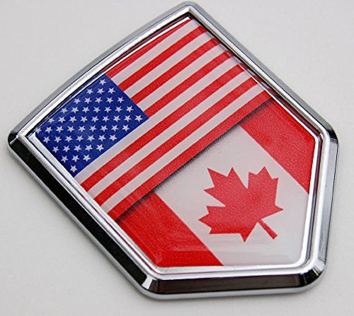 Canada USA Flag Car Chrome Canadian American Emblem 3D Decal Sticker