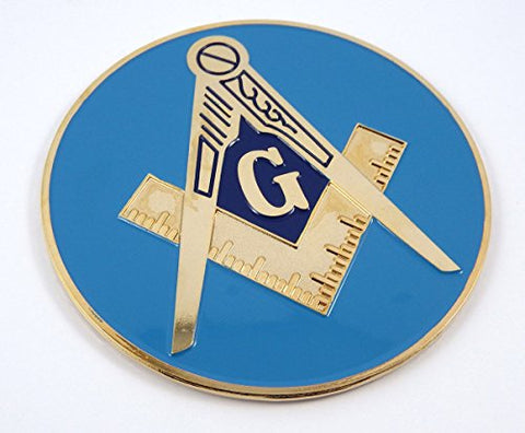 Mason Masonic auto Emblem 3" Metal Gold Plated with Blue Paint car Decal MAS18