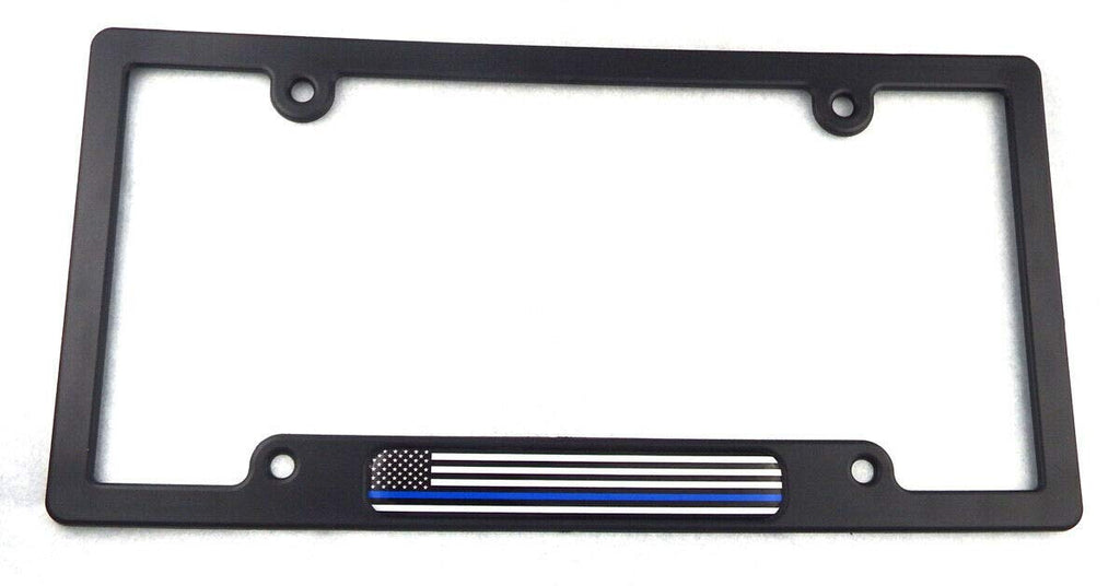 USA Police Thin Blue line Black Plastic Car License Plate Frame Dome Decal