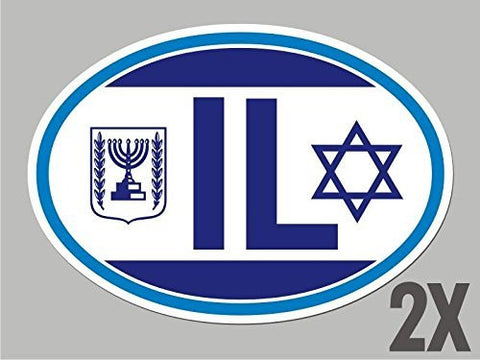 2 Israel IL OVAL stickers flag decal bumper car bike emblem vinyl sticker CL030